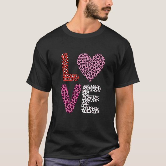 Animal Print Heart Love Valentines Day Leopard Che T-shirt (Voorkant)