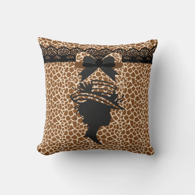 Animal Print Lady met Pet Square Sierkussen (Voorkant)