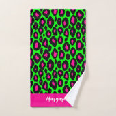 Animal print leopard neon green & custom name bad handdoek (Handdoek)
