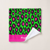 Animal print leopard neon green & custom name bad handdoek (Wasdoekje)