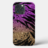 Animal Print on Purple & Gold Glitter Case-Mate iPhone Case (Achterkant)