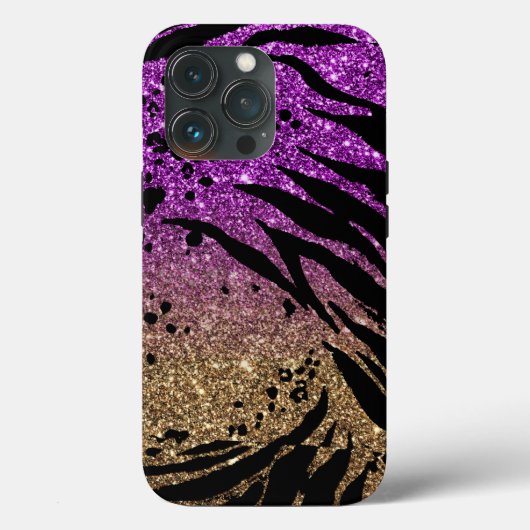 Animal Print on Purple & Gold Glitter Case-Mate iPhone Case (Achterkant)