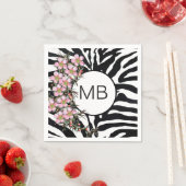 Animal Print Roze Wilde Bloem Monogram Zwart Wit Servet (Insitu)