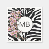 Animal Print Roze Wilde Bloem Monogram Zwart Wit Servet (Voorkant)