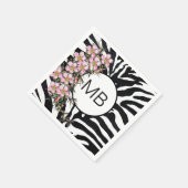 Animal Print Roze Wilde Bloem Monogram Zwart Wit Servet (Hoek)