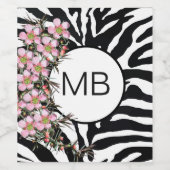 Animal Print Roze Wilde Bloem Monogram Zwart Wit Wijn Etiket (Enkel label)