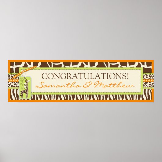 Animal Print Safari en Giraffe Baby shower Banner (Voorkant)