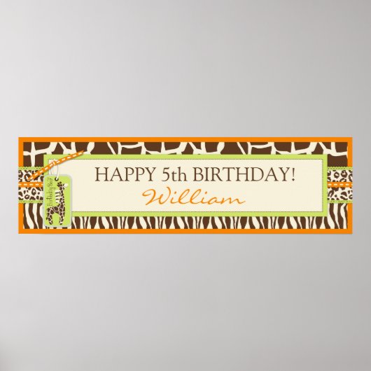 Animal Print Safari en Giraffe Birthday Banner (Voorkant)