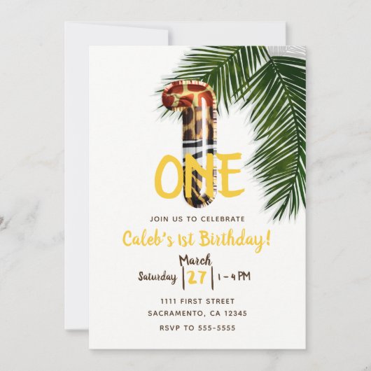 Animal Print Safari Oerwoud ONE 1st Birthday Party Kaart (Voorkant)