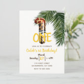 Animal Print Safari Oerwoud ONE 1st Birthday Party Kaart (Staand voorkant)