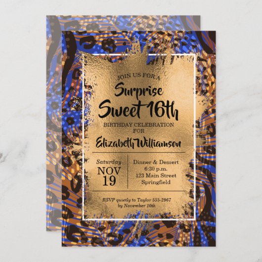 Animal Print Sweet 16th Birthday Invitations (Voorkant / Achterkant)