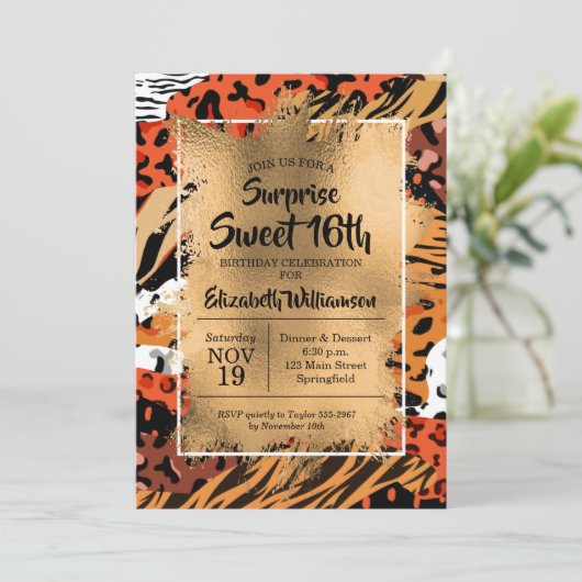 Animal Print Sweet 16th Birthday Invitations (Staand voorkant)