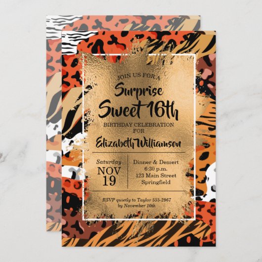 Animal Print Sweet 16th Birthday Invitations (Voorkant / Achterkant)
