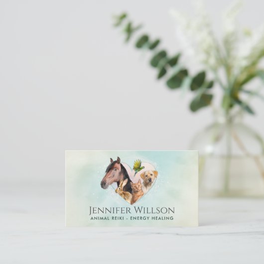 Animal Reiki - Energie Healing - Waterverf Art Visitekaartje (Staand voorkant)