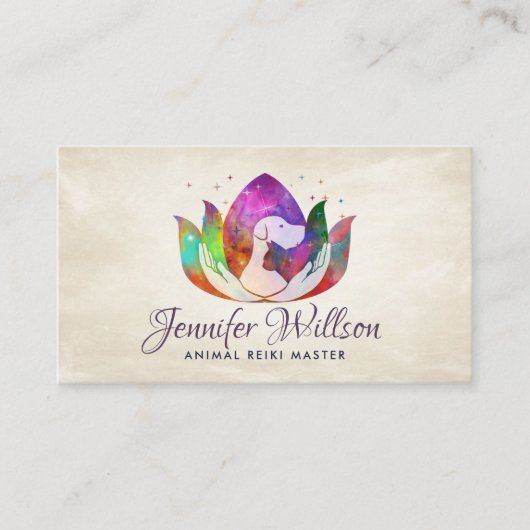 Animal Reiki Healing Waterverf Kunst Visitekaartje (Voorkant)