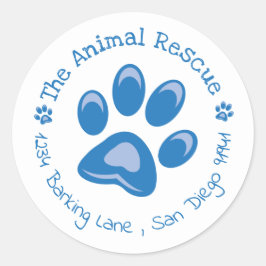 Animal Rescue Paw Print Wit en Blauw Ronde Sticker