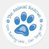 Animal Rescue Paw Print Wit en Blauw Ronde Sticker (Voorkant)