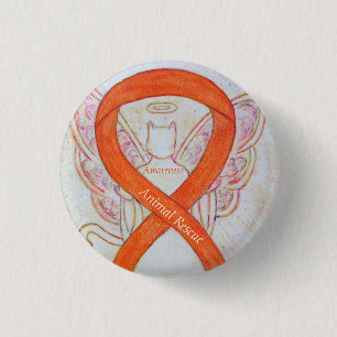 Animal Rescue Sinaasappel Awareness Ribbon Angel P Ronde Button 3,2 Cm