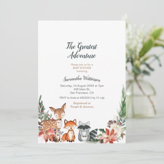 Animal Rustic Adventure Baby shower Uitnodiging (Staand voorkant)