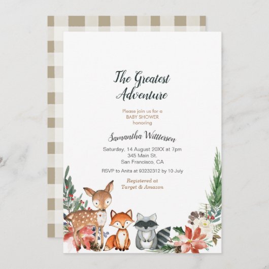 Animal Rustic Adventure Baby shower Uitnodiging (Voorkant / Achterkant)