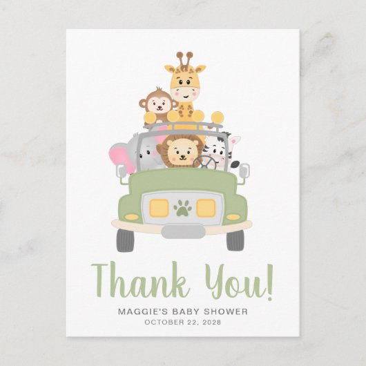 Animal Safari Baby shower Dank u Briefkaart (Voorkant)