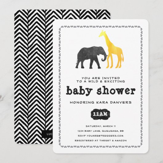 Animal Safari Baby shower Invitation Kaart (Voorkant / Achterkant)