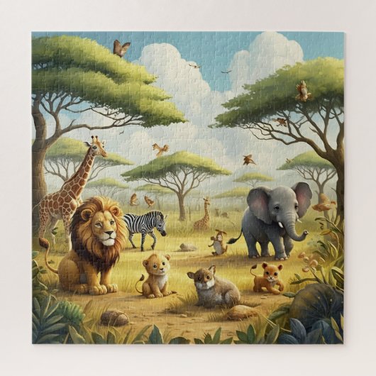 Animal Safari Lion Giraffe Vogels Olifantenbomen Legpuzzel (Verticaal)