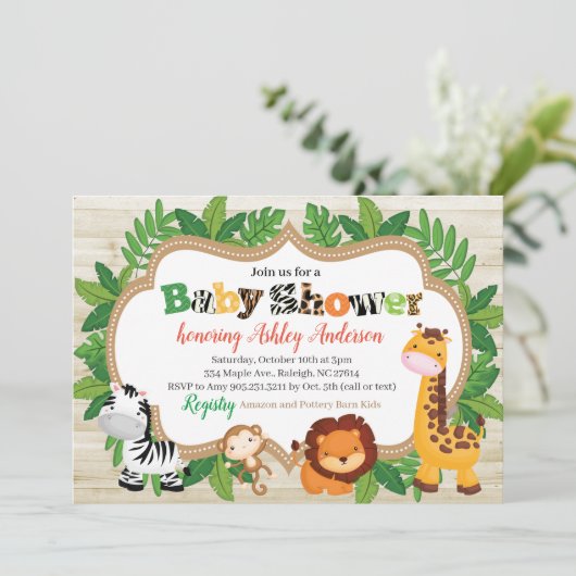 Animal Safari Oerwoud Baby shower Kaart (Staand voorkant)