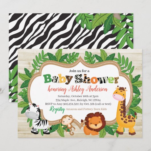Animal Safari Oerwoud Baby shower Kaart (Voorkant / Achterkant)