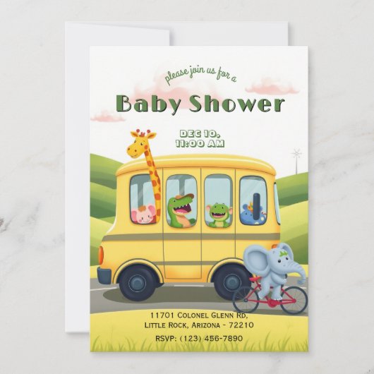 Animal School Bus Baby shower Kaart (Voorkant)