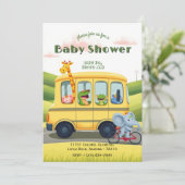 Animal School Bus Baby shower Kaart (Staand voorkant)