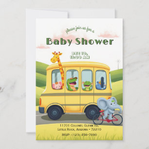 Animal School Bus Baby shower Kaart