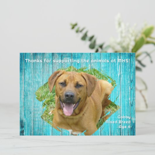 Animal Shelter Thank You Photo Template Wood Card Kaart (Staand voorkant)