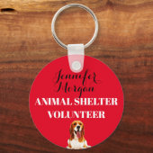Animal Shelter Volunteer, aangepaste naam rode bad Sleutelhanger (Voorkant)