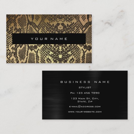 Animal Skin Black Gold Python Vip Mode Stylist Visitekaartje (Voorkant / Achterkant)