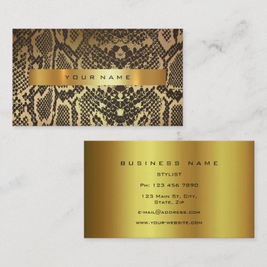 Animal Skin Black Gold Python Vip Mode Stylist Visitekaartje (Voorkant / Achterkant)