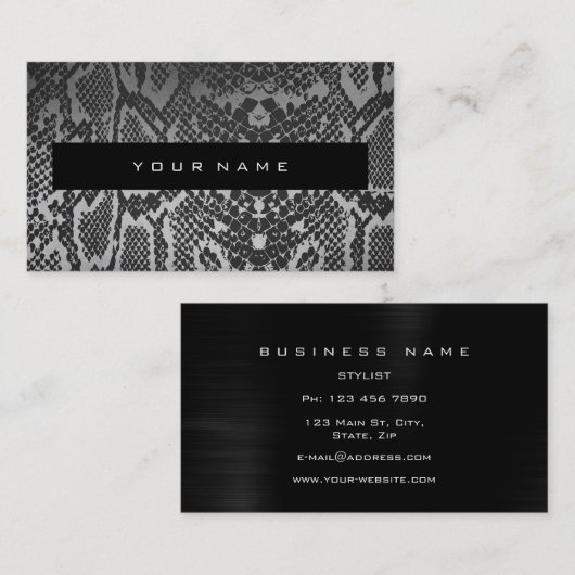 Animal Skin Black Silver Gray Python Vip Stylist Visitekaartje (Voorkant / Achterkant)