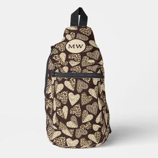 Animal skin with hearts sling bag (Voorkant)