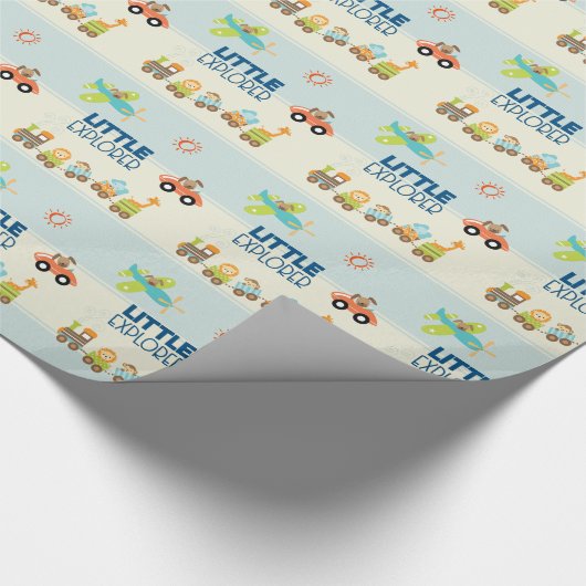 Animal Speelgoed Train Auto en Vliegtuig op Stripe Cadeaupapier (Hoek)