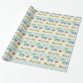 Animal Speelgoed Train Auto en Vliegtuig op Stripe Cadeaupapier (Uitgerold)