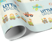 Animal Speelgoed Train Auto en Vliegtuig op Stripe Cadeaupapier (Rol Hoek)