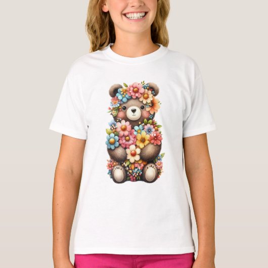 Animal Spring Flower Little Beer Schattige Beer T-shirt (Voorkant)