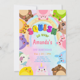 Animal Squish On Over rainbow  girl Birthday Kaart