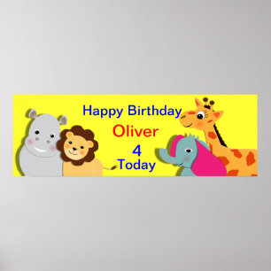 Animal Theme Happy Birthday - persoonlijke banner Poster