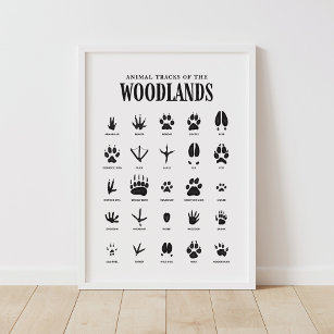 Animal Tracks Woodland Nursery Decor Poster