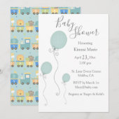Animal Trains Boy Baby shower Green Blue Kaart (Voorkant / Achterkant)