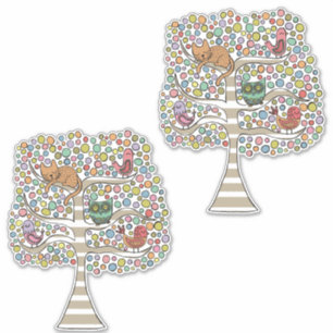 Animal Tree Art Illustratie Schilderij Vogels Kat Sticker