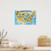 Animal US Kaart voor Kinderen Poster (Keuken)