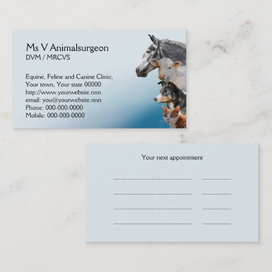 Animal vet appoinment afsprakenkaartje (Voorkant / Achterkant)