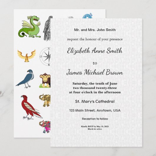 Animal Wedding Invitation Safari Jungle Wildlife Kaart (Voorkant / Achterkant)